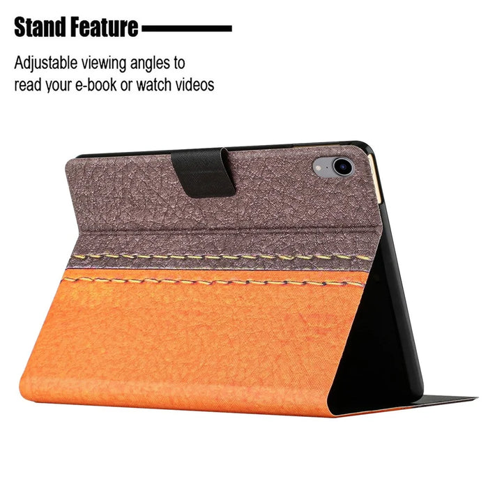 For iPad (2025) / 10.9 (2022) PU Leather Bi-Color Splicing Tablet Case Folding Stand Cover with Card Holder - Orange - 7