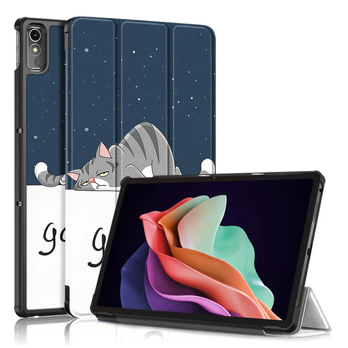 For Lenovo Tab P11 Gen 2 Pattern Printing PU Leather Protective Cover Trifold Stand Smart Tablet Case with Auto Wake  /  Sleep - Cat - 1