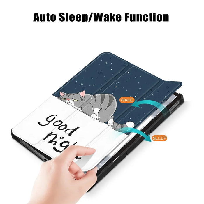 For Lenovo Tab P11 Gen 2 Pattern Printing PU Leather Protective Cover Trifold Stand Smart Tablet Case with Auto Wake  /  Sleep - Cat - 4