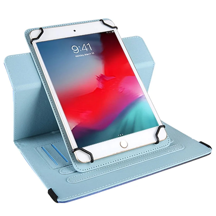 Pattern Printing Case for 10-inch Tablet, Rotating PU Leather Card Holder Elastic Band Stand Universal Tablet Cover - Blue Butterflies - 2