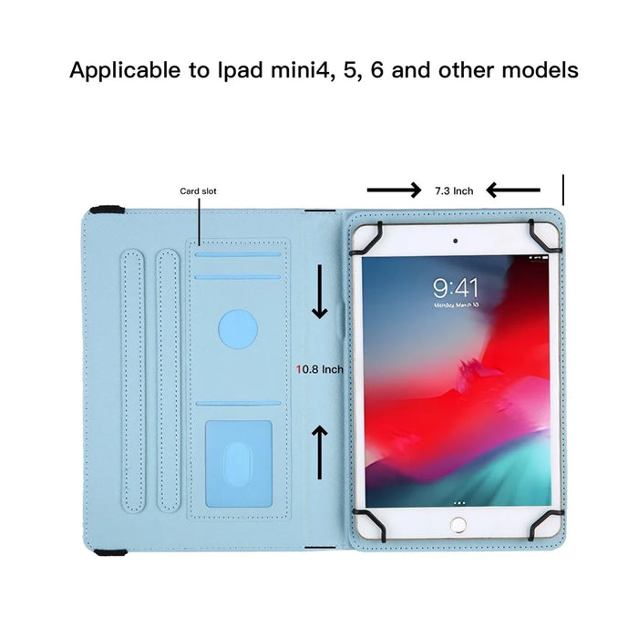 Pattern Printing Case for 10-inch Tablet, Rotating PU Leather Card Holder Elastic Band Stand Universal Tablet Cover - Blue Butterflies - 5