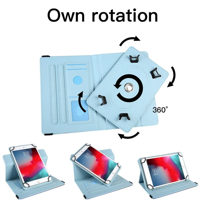 Pattern Printing Case for 10-inch Tablet, Rotating PU Leather Card Holder Elastic Band Stand Universal Tablet Cover - Blue Butterflies - 7