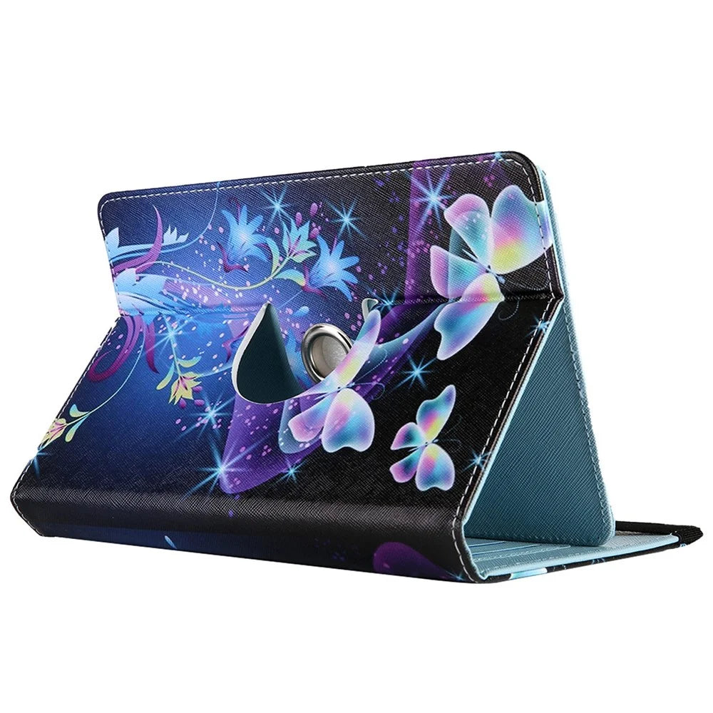360-Degree Rotating Case for 7-inch Tablet, Pattern Printing PU Leather Stand Elastic Band Protective Cover with Card Holder - Blue Butterflies - 2