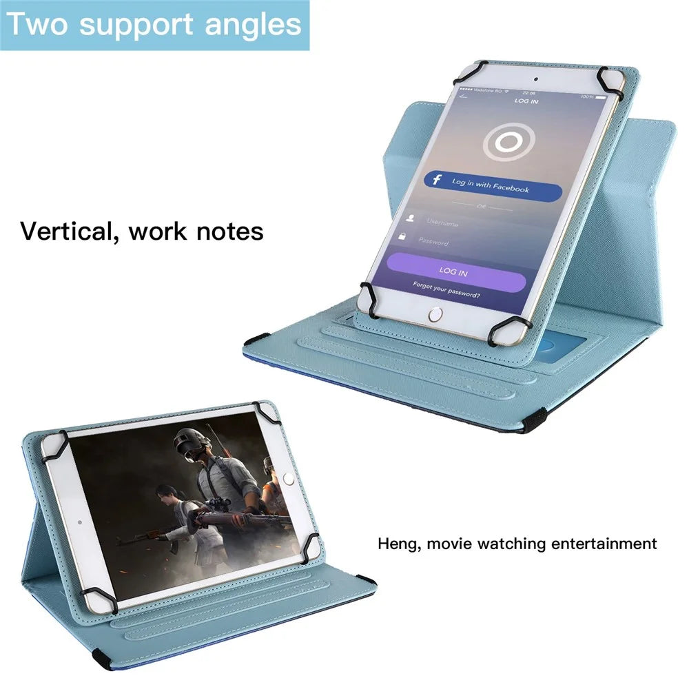 360-Degree Rotating Case for 7-inch Tablet, Pattern Printing PU Leather Stand Elastic Band Protective Cover with Card Holder - Blue Butterflies - 3
