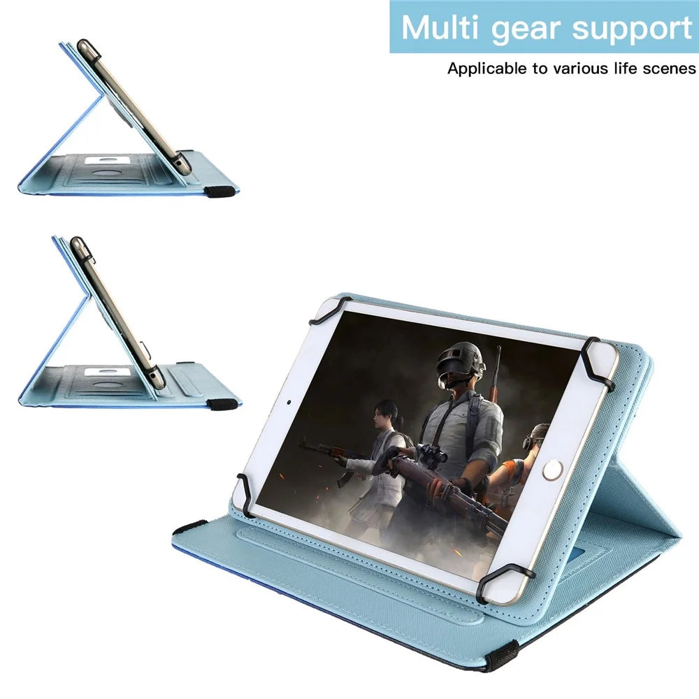 360-Degree Rotating Case for 7-inch Tablet, Pattern Printing PU Leather Stand Elastic Band Protective Cover with Card Holder - Blue Butterflies - 6
