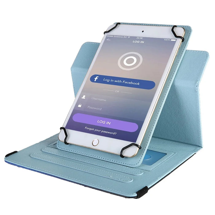 Rotating PU Leather Cover for 8-inch Tablet, Pattern Printing Elastic Band Folio Stand Protective Case with Card Slots - Blue Butterflies - 3