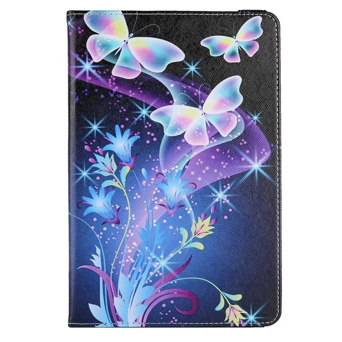 Rotating PU Leather Cover for 8-inch Tablet, Pattern Printing Elastic Band Folio Stand Protective Case with Card Slots - Blue Butterflies - 6