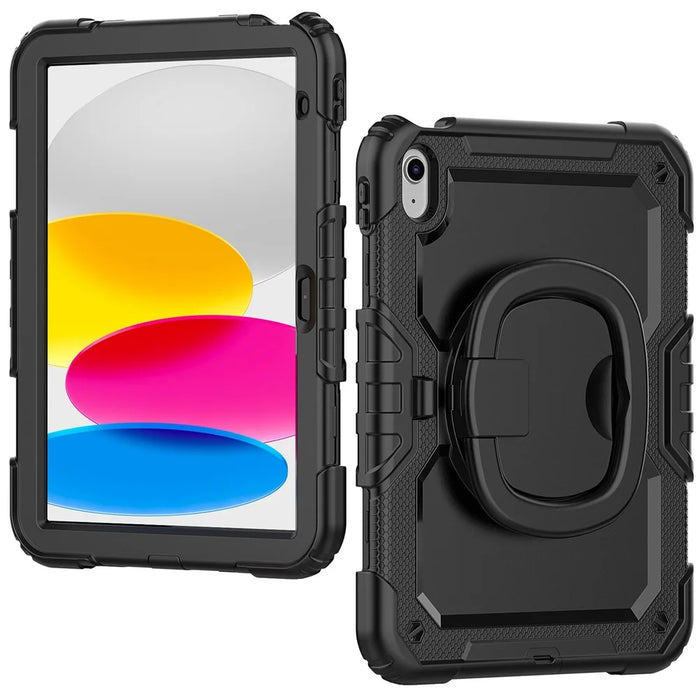 Shockproof Drop-Proof Tablet Case for iPad (2025) / 10.9 (2022) PC + Thickened Silicone Kickstand Cover with Hand Grip - All Black - 2