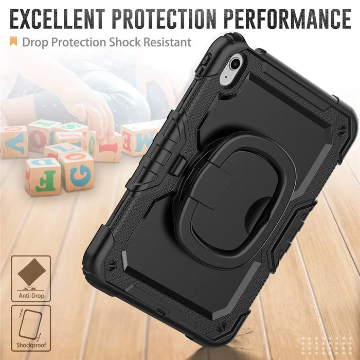Shockproof Drop-Proof Tablet Case for iPad (2025) / 10.9 (2022) PC + Thickened Silicone Kickstand Cover with Hand Grip - All Black - 4