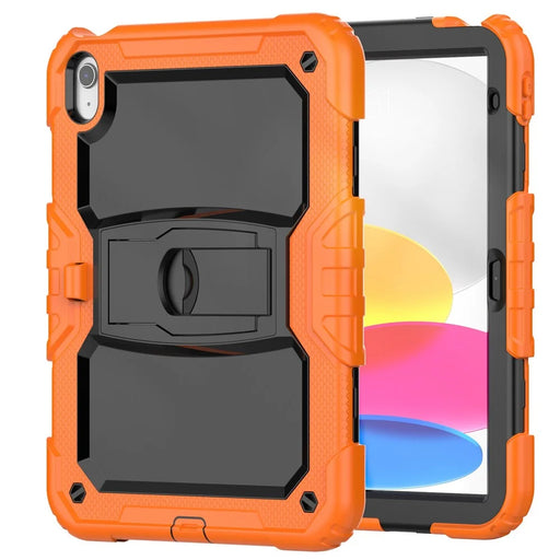 For iPad (2025) / 10.9 (2022) Silicone+PC Protective Case Kickstand Shockproof Tablet Cover with Shoulder Strap - Black / Orange - 2