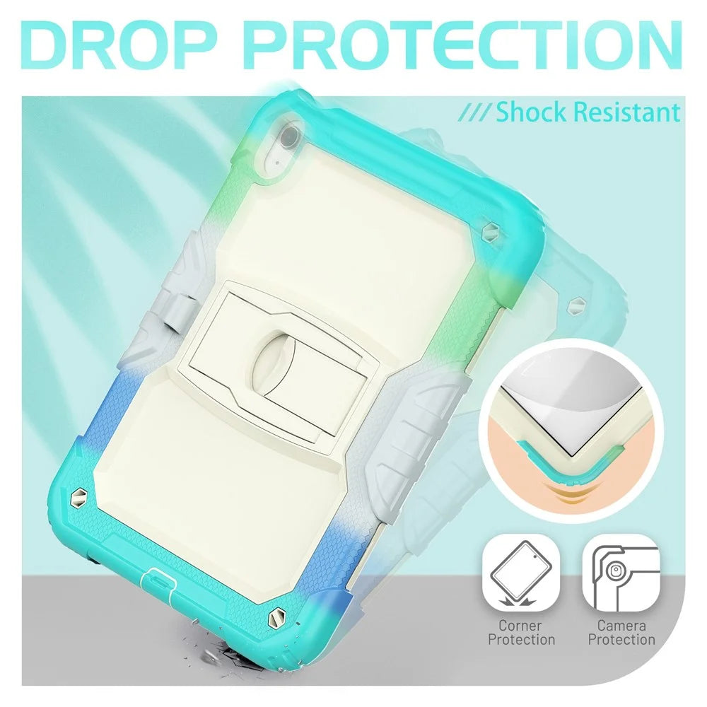 For iPad (2025) / 10.9 (2022) Thickened Silicone+PC Tablet Case Kickstand Cover with Shoulder Strap (Without Screen Protector) - Colorful Baby Blue - 3