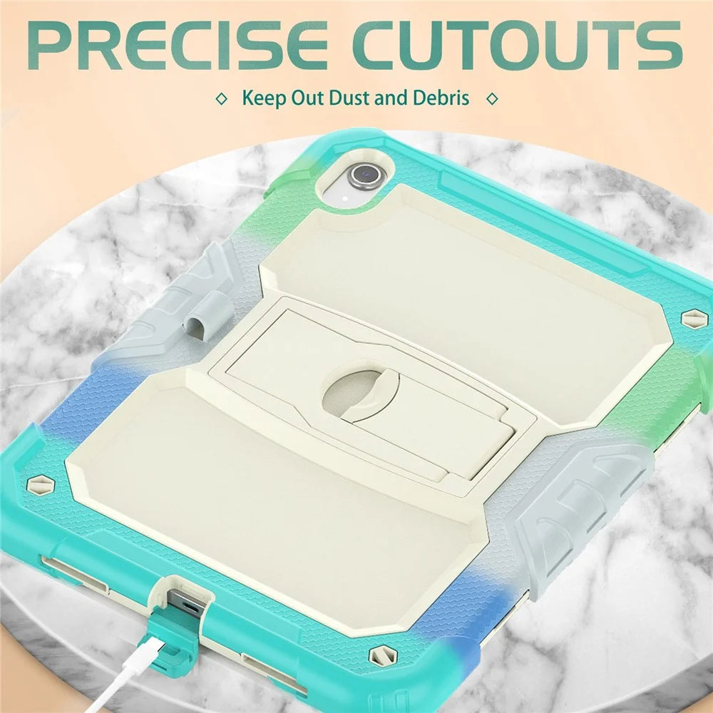 For iPad (2025) / 10.9 (2022) Thickened Silicone+PC Tablet Case Kickstand Cover with Shoulder Strap (Without Screen Protector) - Colorful Baby Blue - 5