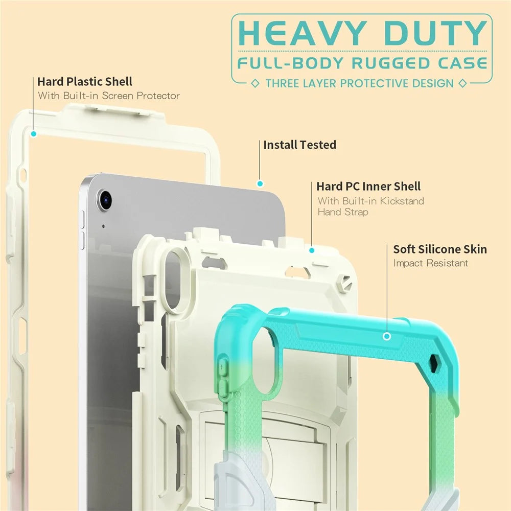 For iPad (2025) / 10.9 (2022) Thickened Silicone+PC Tablet Case Kickstand Cover with Shoulder Strap (Without Screen Protector) - Colorful Baby Blue - 6