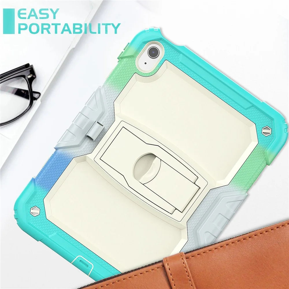 For iPad (2025) / 10.9 (2022) Thickened Silicone+PC Tablet Case Kickstand Cover with Shoulder Strap (Without Screen Protector) - Colorful Baby Blue - 7