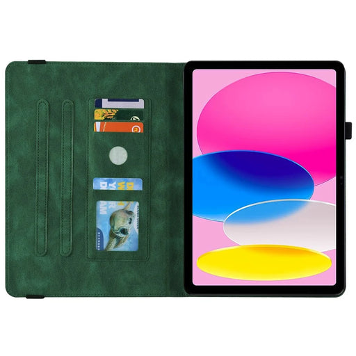 For iPad (2025) / 10.9 (2022) Butterfly Flower Imprinted PU Leather Card Holder Stand Smart Tablet Case with Pencil Holder - Green - 2