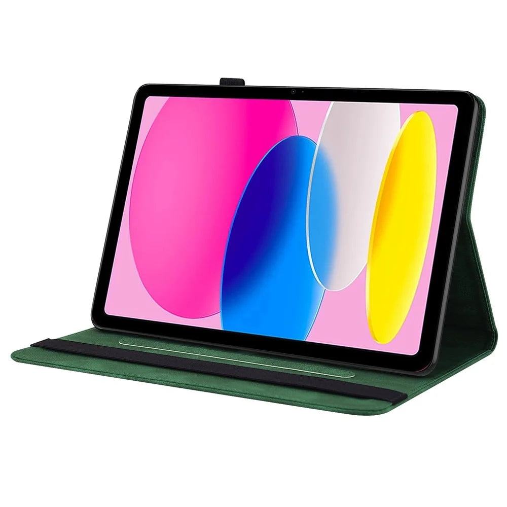 For iPad (2025) / 10.9 (2022) Butterfly Flower Imprinted PU Leather Card Holder Stand Smart Tablet Case with Pencil Holder - Green - 3
