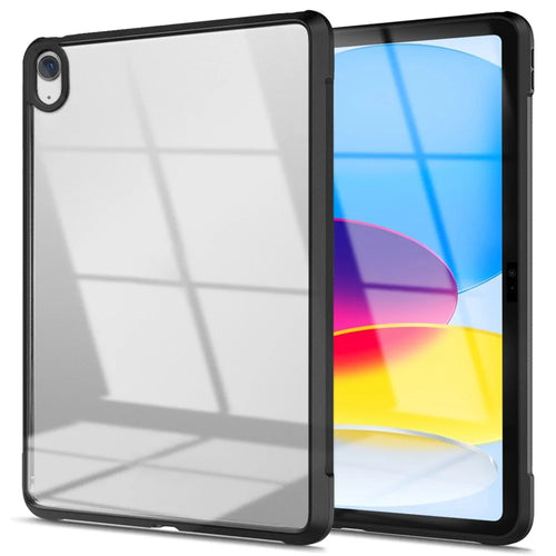 For iPad (2025) / 10.9 (2022) Four Corners Airbag Anti-Drop Tablet Cover Transparent Acrylic Back TPU Frame Case - Black - 1