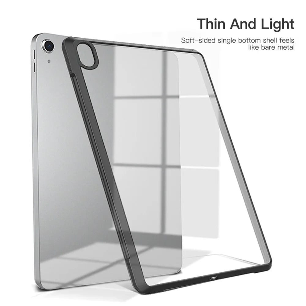 For iPad (2025) / 10.9 (2022) Four Corners Airbag Anti-Drop Tablet Cover Transparent Acrylic Back TPU Frame Case - Black - 3