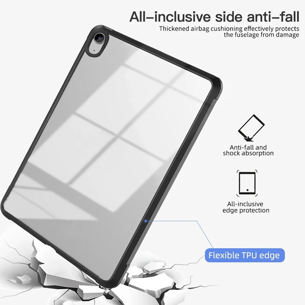 For iPad (2025) / 10.9 (2022) Four Corners Airbag Anti-Drop Tablet Cover Transparent Acrylic Back TPU Frame Case - Black - 4