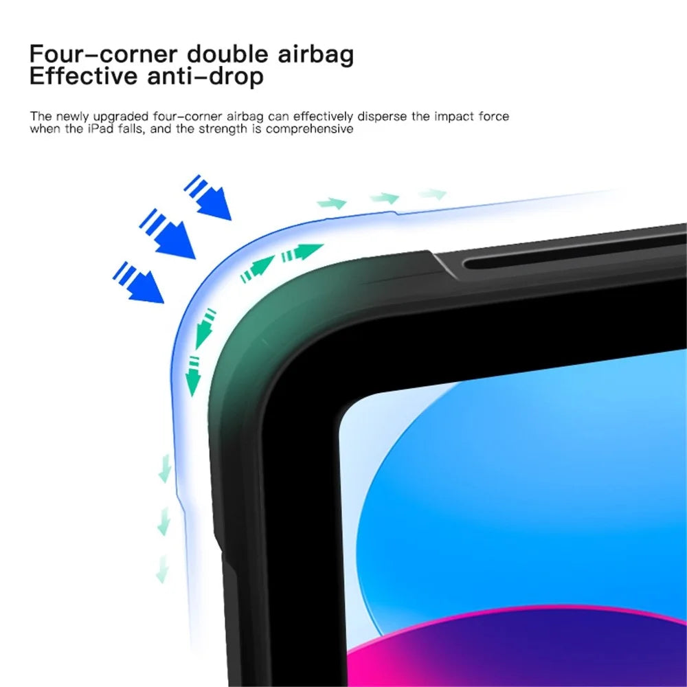 For iPad (2025) / 10.9 (2022) Four Corners Airbag Anti-Drop Tablet Cover Transparent Acrylic Back TPU Frame Case - Black - 5
