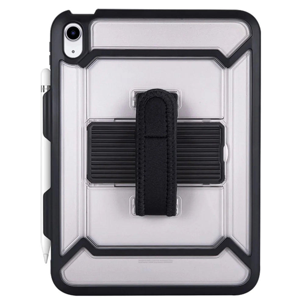 For iPad (2025) / 10.9 (2022) Tablet Cover Kickstand Case with PET Screen Film / Grip Strap / Pen Slot - Black - 3