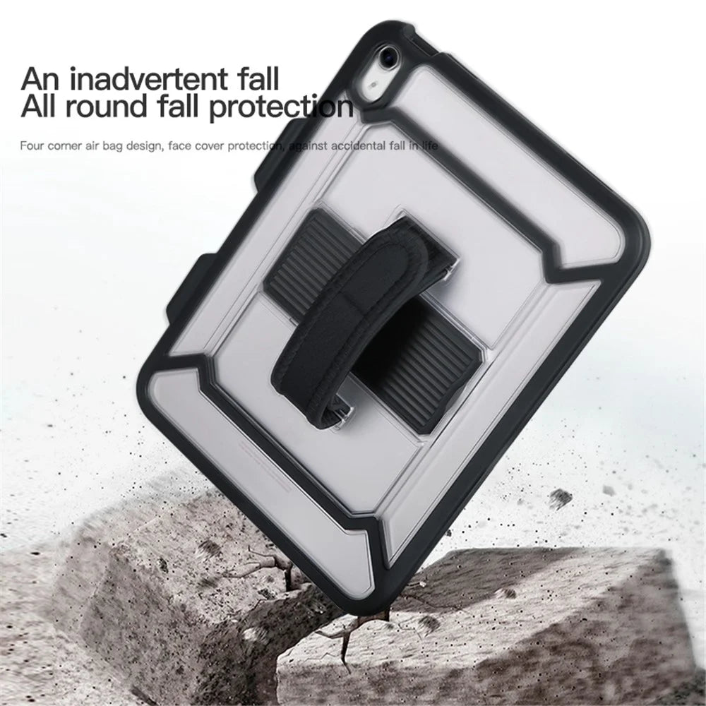 For iPad (2025) / 10.9 (2022) Tablet Cover Kickstand Case with PET Screen Film / Grip Strap / Pen Slot - Black - 6