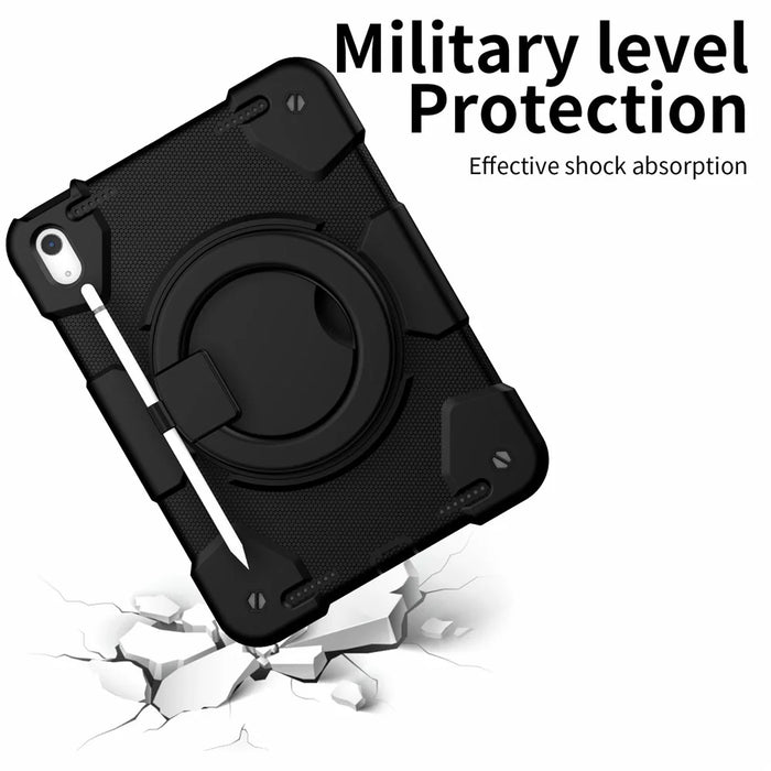PC + Silicone Protective Case for iPad (2025) / 10.9 (2022) Grip Ring Kickstand Design Tablet Drop-Proof Cover with Shoulder Strap - Black - 3