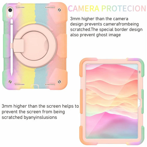 For iPad (2025) / 10.9 (2022) Colorful Tablet Protective Case Rotatable Kickstand Cover with Shoulder Strap - Colorful Rose Gold - 2