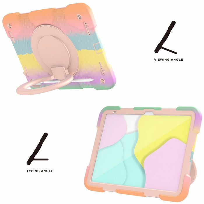 For iPad (2025) / 10.9 (2022) Colorful Tablet Protective Case Rotatable Kickstand Cover with Shoulder Strap - Colorful Rose Gold - 4