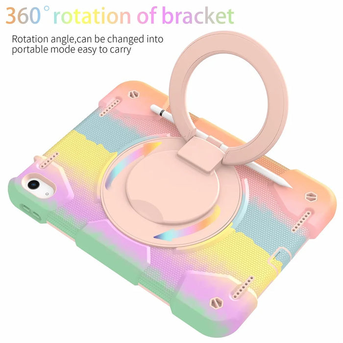 For iPad (2025) / 10.9 (2022) Colorful Tablet Protective Case Rotatable Kickstand Cover with Shoulder Strap - Colorful Rose Gold - 5