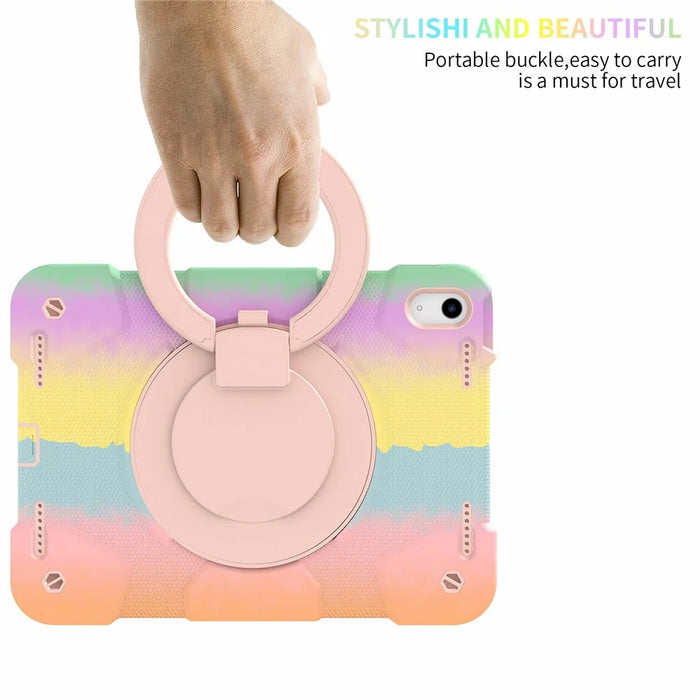For iPad (2025) / 10.9 (2022) Colorful Tablet Protective Case Rotatable Kickstand Cover with Shoulder Strap - Colorful Rose Gold - 6