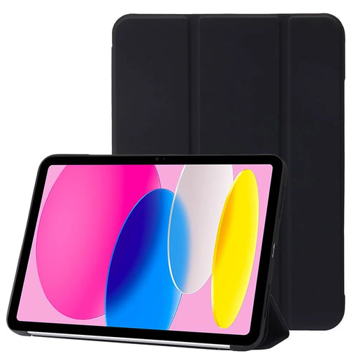 For iPad (2025) / 10.9 (2022) Three-Fold Stand PU Leather + Silicone Cover Tablet Anti-Drop Shockproof Case - Black - 1