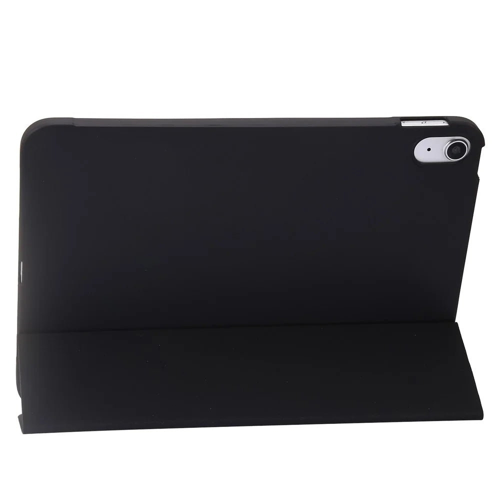 For iPad (2025) / 10.9 (2022) Three-Fold Stand PU Leather + Silicone Cover Tablet Anti-Drop Shockproof Case - Black - 2