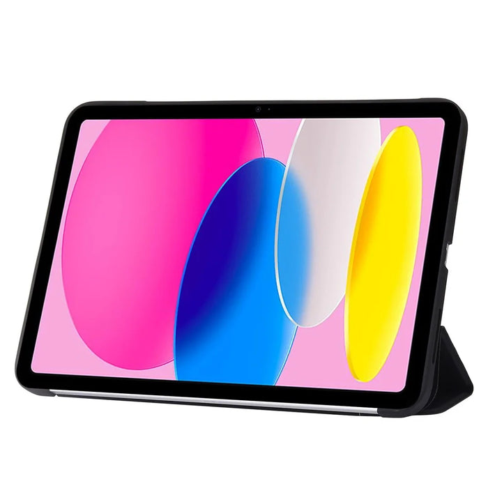 For iPad (2025) / 10.9 (2022) Three-Fold Stand PU Leather + Silicone Cover Tablet Anti-Drop Shockproof Case - Black - 3