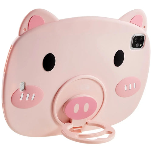 For iPad Pro 11 (2020) / (2021) / (2022) / iPad Air (2020) / (2022) Cute Piggy Soft Silicone Case PC Handle Kickstand Anti-Slip Tablet Cover - 1