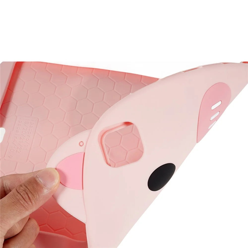 For iPad Pro 11 (2020) / (2021) / (2022) / iPad Air (2020) / (2022) Cute Piggy Soft Silicone Case PC Handle Kickstand Anti-Slip Tablet Cover - 5