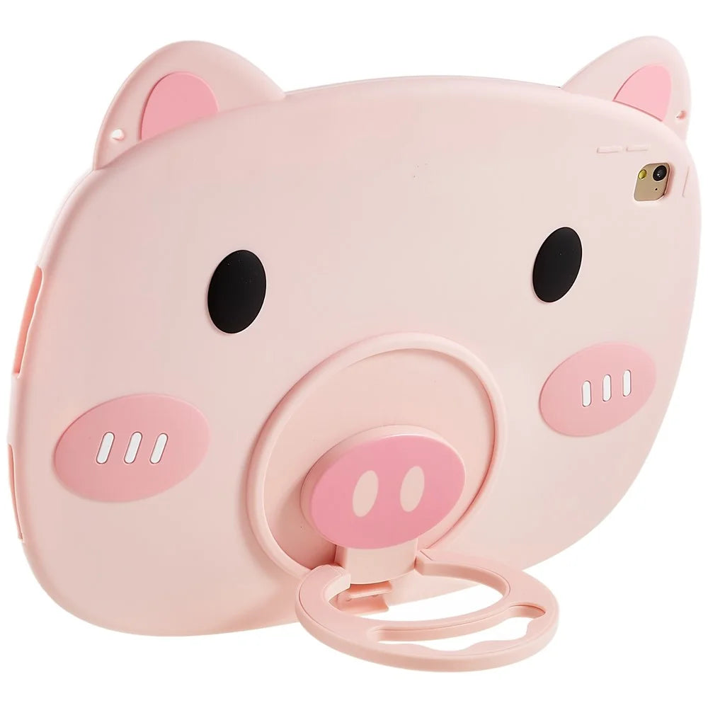 For iPad Air (2013) / Air 2 / iPad 9.7-inch (2017) / (2018) Cartoon Piggy Cover Soft Silicone Shock-Absorption Tablet Case with Handle Kickstand - 1