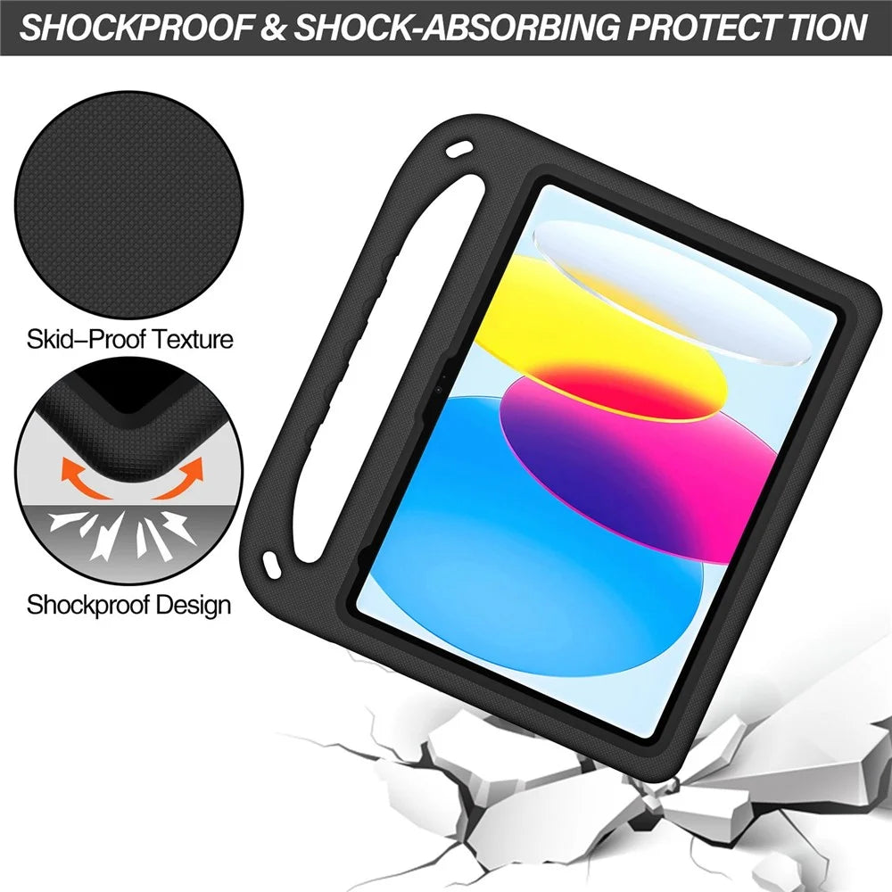 For iPad (2025) / 10.9 (2022) Portable Hand Grip EVA Tablet Case Foldable Kickstand Shockproof Protective Cover - Black - 2