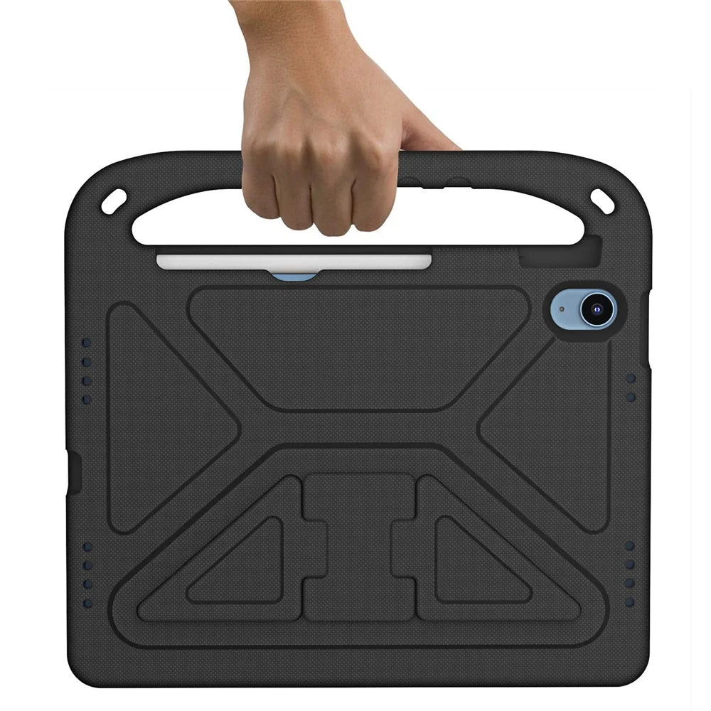 For iPad (2025) / 10.9 (2022) Portable Hand Grip EVA Tablet Case Foldable Kickstand Shockproof Protective Cover - Black - 4