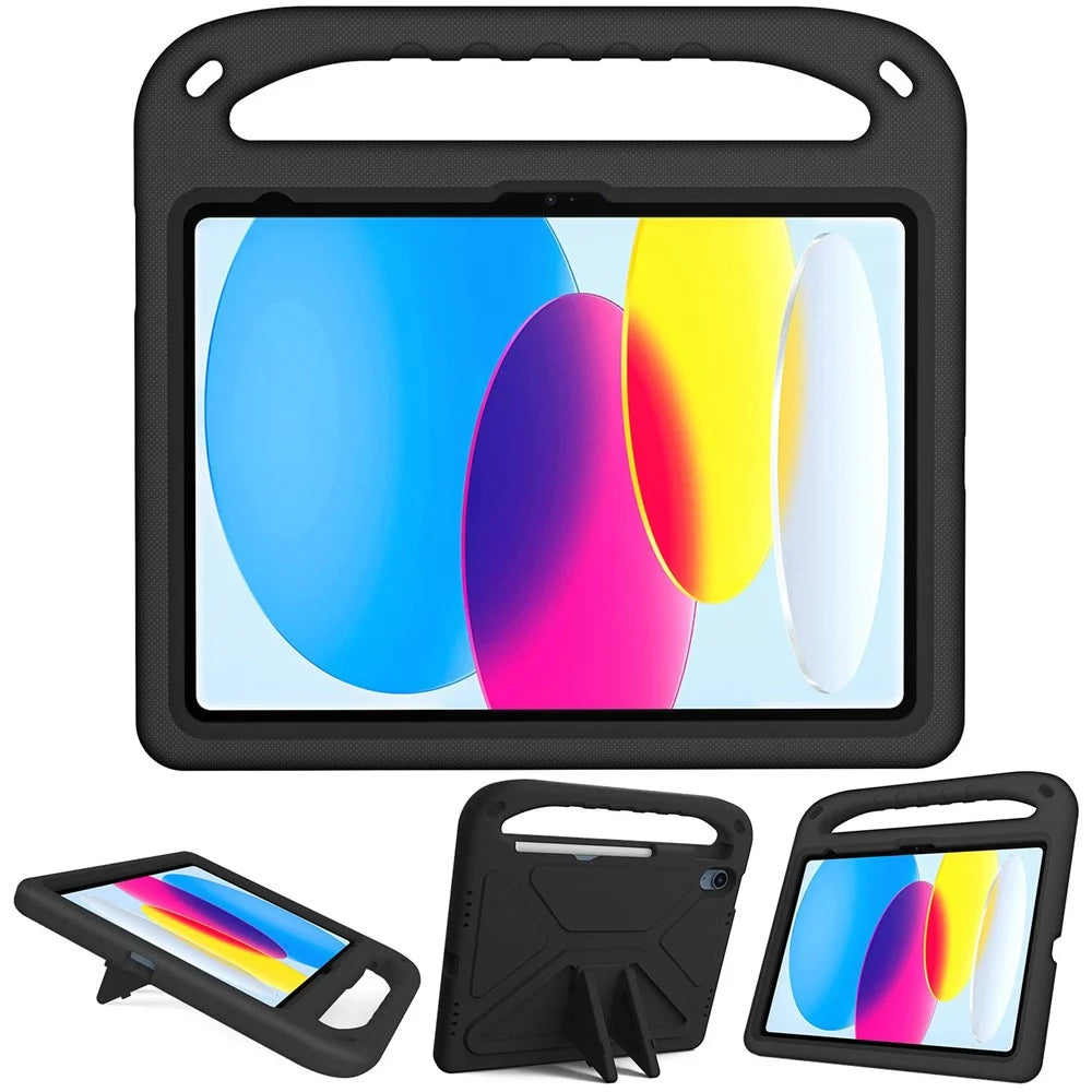 For iPad (2025) / 10.9 (2022) Portable Hand Grip EVA Tablet Case Foldable Kickstand Shockproof Protective Cover - Black - 6