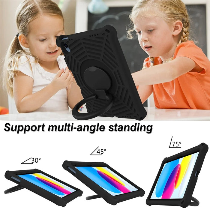 For iPad (2025) / 10.9 (2022) Spider Web Texture Hand Grip Kickstand Cover Drop-Proof Protective Tablet Case with Shoulder Strap - Black - 7