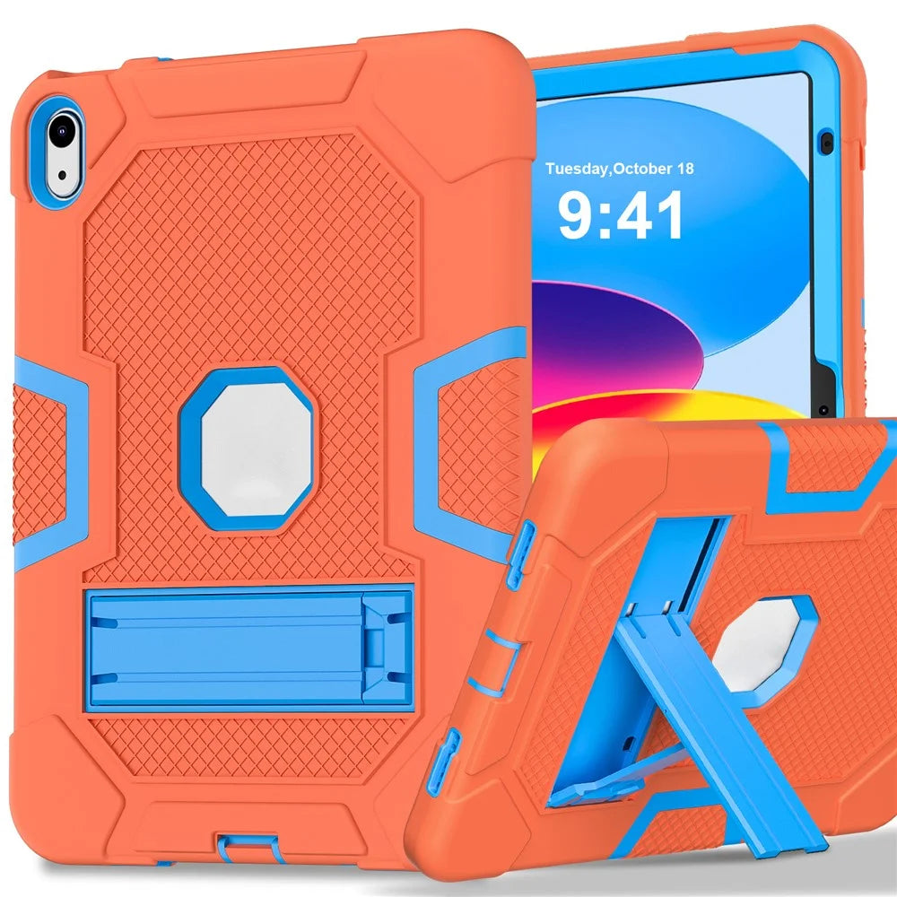 Robot B3 Series for iPad (2025) / 10.9 (2022) Contrast Color PC + Silicone Tablet  Case Drop-Proof Kickstand Protective Cover - Orange / Blue - 1