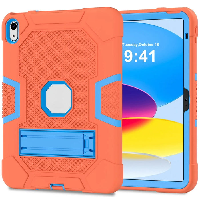 Robot B3 Series for iPad (2025) / 10.9 (2022) Contrast Color PC + Silicone Tablet  Case Drop-Proof Kickstand Protective Cover - Orange / Blue - 2