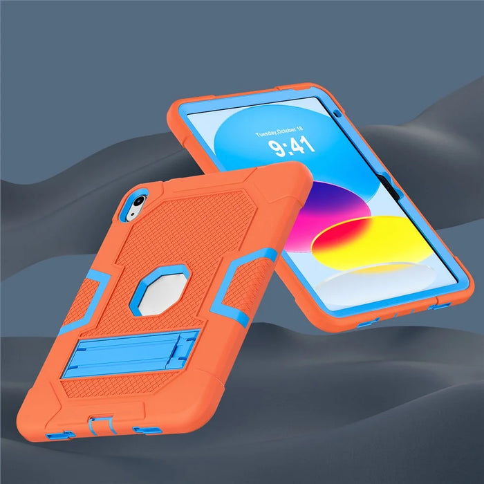 Robot B3 Series for iPad (2025) / 10.9 (2022) Contrast Color PC + Silicone Tablet  Case Drop-Proof Kickstand Protective Cover - Orange / Blue - 3