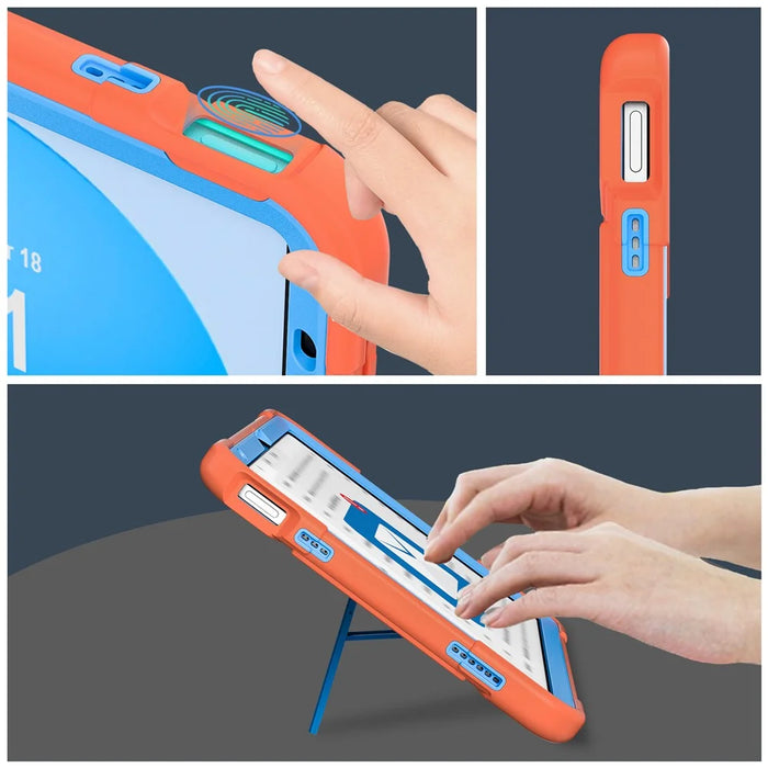 Robot B3 Series for iPad (2025) / 10.9 (2022) Contrast Color PC + Silicone Tablet  Case Drop-Proof Kickstand Protective Cover - Orange / Blue - 4