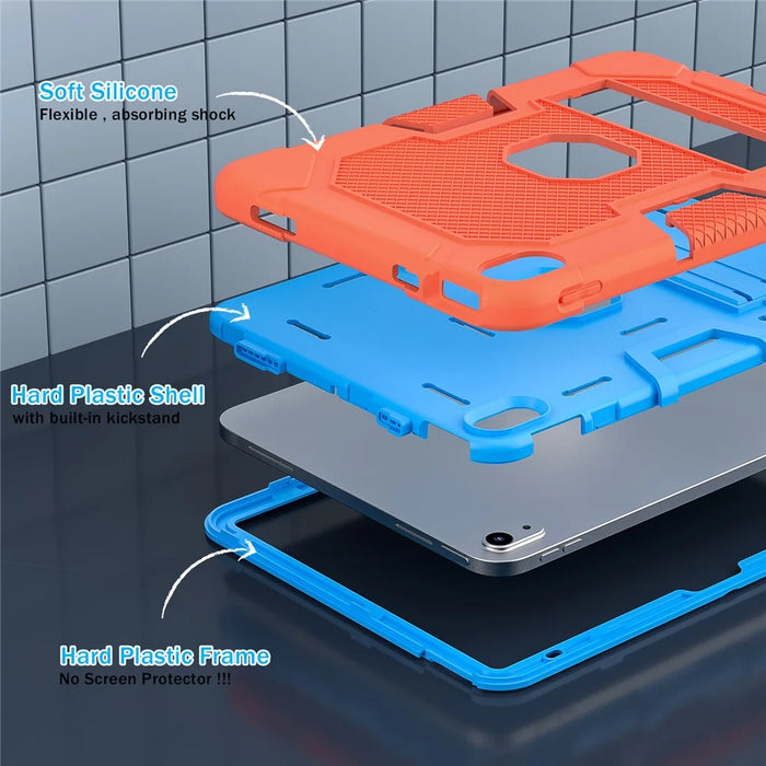 Robot B3 Series for iPad (2025) / 10.9 (2022) Contrast Color PC + Silicone Tablet  Case Drop-Proof Kickstand Protective Cover - Orange / Blue - 7