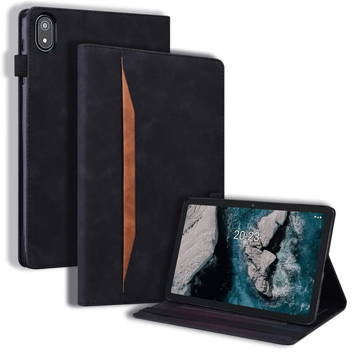 For Nokia T20 PU Leather Auto Wake / Sleep Tablet Case Stand Wallet Elastic Band Closure Business Cover with Pencil Holder - Black - 1