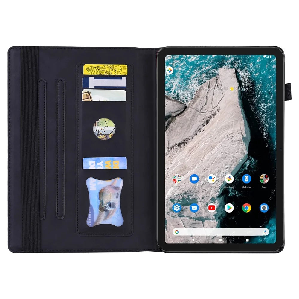 For Nokia T20 PU Leather Auto Wake / Sleep Tablet Case Stand Wallet Elastic Band Closure Business Cover with Pencil Holder - Black - 2