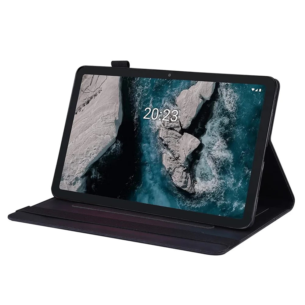 For Nokia T20 PU Leather Auto Wake / Sleep Tablet Case Stand Wallet Elastic Band Closure Business Cover with Pencil Holder - Black - 3