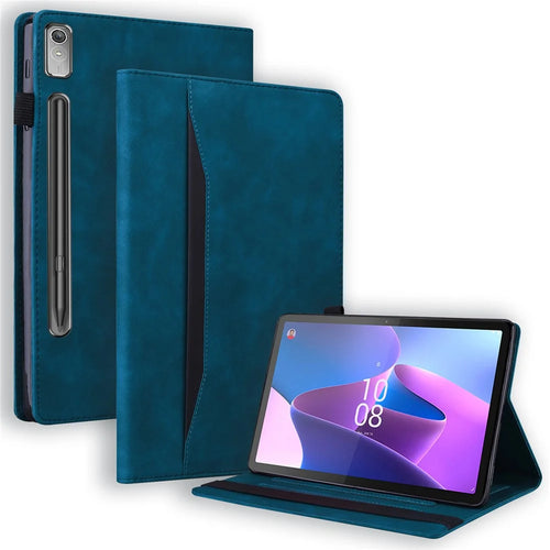 For Lenovo Pad Pro 2022 / Tab P11 Pro Gen 2 Viewing Stand Business Folio Tablet Cover PU Leather Wallet Elastic Band Protective Case with Pencil Holder - Blue - 1